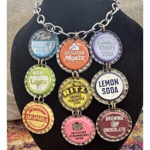 Vintage Soda Pop Bottle Caps Necklace Fun & Hip Attention & Conversation Better